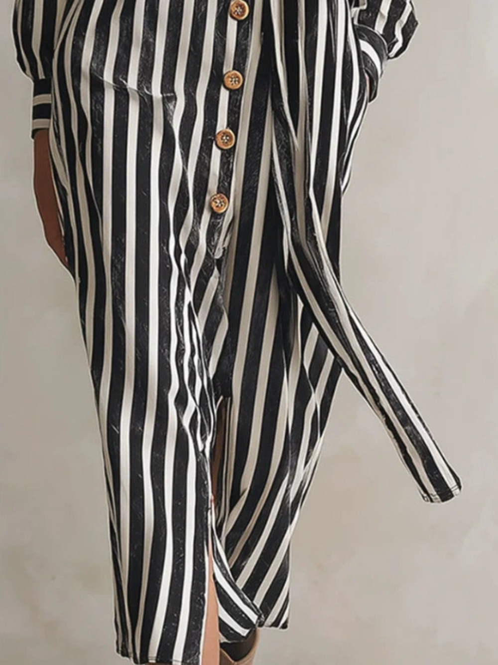 H&M Elegant Urban Striped Single Breasted Midi Skirt